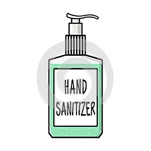Hand sanitizer in plastic dispenser bottle illustration on white background