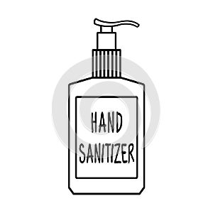 Hand sanitizer in plastic dispenser bottle outline illustration