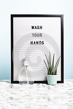 Hand Sanitizer, soap and wash your hands sign