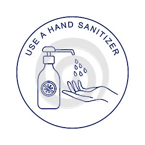 Hand sanitizers, washing gel, alcohol gel. Monochrome vector illustration, isolated on white background