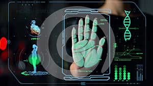 Hand scanner health status checking process analysing biometrical personal data