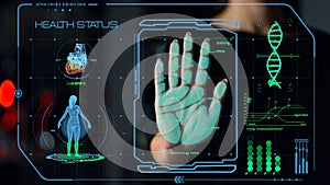 Hand scanner health status checking process analysing biometrical personal data photo