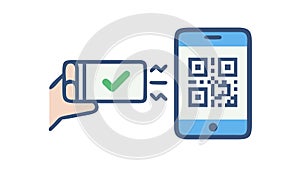 Hand Scanning QR Code with Smartphone, Digital Interaction, vector design Generative AI