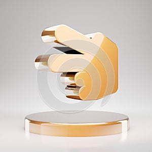 Hand Scissors icon. Yellow Gold Hand Scissors symbol on golden podium
