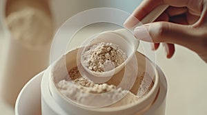 The Hand Scooping Protein Powder. AI generated