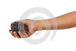 Hand with scourer isolated