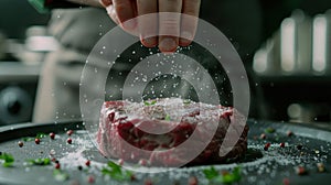 The hand seasoning steak.AI generated image