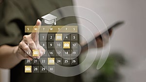 Digital Learning Calendar Schedule with Online Education Icons