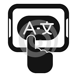 Hand selecting language on tablet computer icon