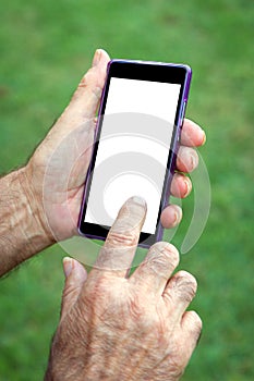 Hand senior man using Cell phone