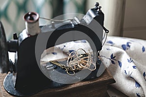 Hand sewing machine closeup