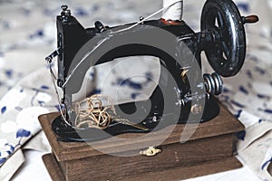 Hand sewing machine closeup