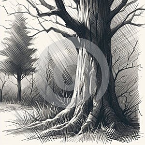 Hand shaded scribbles with tree trunk crosshatching Soft grays photo