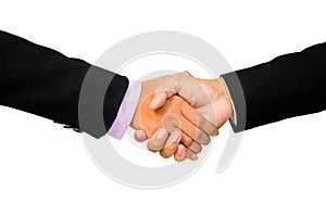 Hand shake between a businessman and a businesswoman isolated on