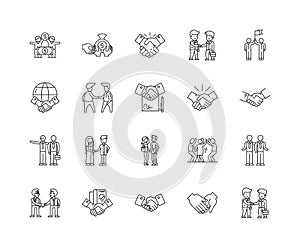 Hand shake line icons, signs, vector set, outline illustration concept