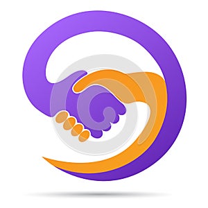 Hand shaking logo help together partnership trust friendly cooperation symbol vector icon design.