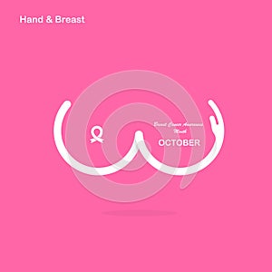Hand shape & Breast icon.Breast Cancer October Awareness Month C