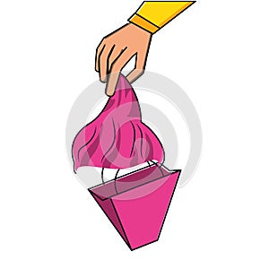 hand with shopping bag isolated icon