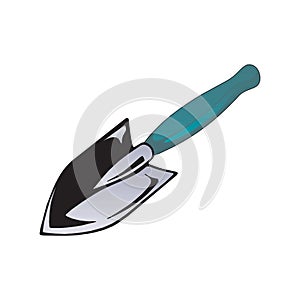 Hand shovel in ground, gardening tools equipment, spring work, isolated on a white background in EPS10