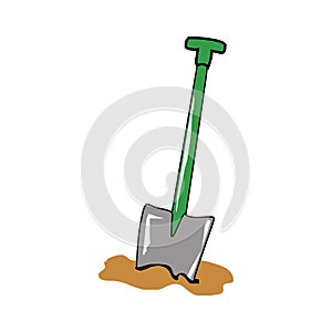 Hand shovel in ground, gardening tools equipment, spring work, isolated on a white background in EPS10