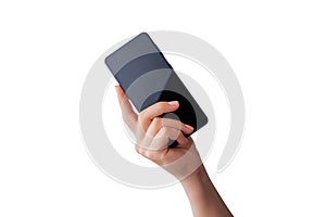 Hand show modern smart phone isolated. Mobile technology concept