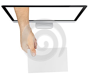 Hand Showing Blank Card Screen Isolated