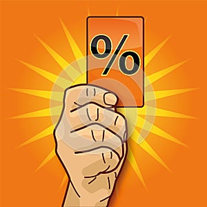 Hand showing card with percent card