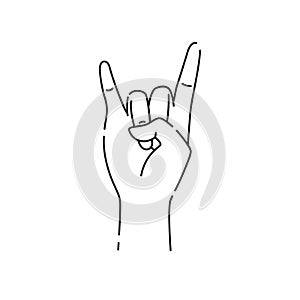 Hand showing coolness black line icon. Heavy metal hand gesture. Pictogram for web page, mobile app, promo. UI UX GUI design