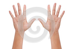 Hand showing the five fingers isolated on a white background - clipping paths