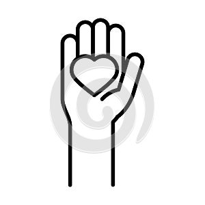 Hand showing heart human rights day, line icon design