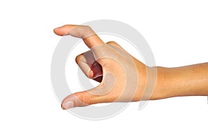 Hand showing a medium size. Hand gesture isolated on white background photo