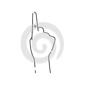 Hand showing one count black line icon. Pointing hand. Make the index finger up gesture. Pictogram for web page, mobile app, promo