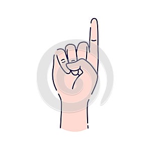 Hand showing one count line icon. Pointing hand. Make the index finger up gesture. Pictogram for web page, mobile app, promo. UI