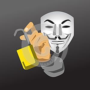 Hand showing opened lock. Hacker attack vector illustration