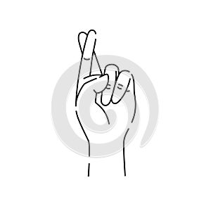 Hand showing symbol good luck black line icon. Fingers crossed. Superstition, luck, white lie gesture. Pictogram for web page,