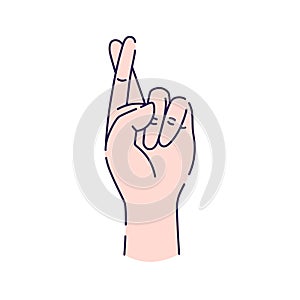 Hand showing symbol good luck line icon. Fingers crossed. Superstition, luck, white lie gesture. Pictogram for web page, mobile