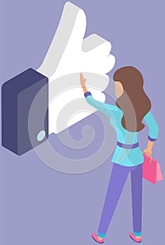 Hand showing symbol like. Making thumb up gesture. Sign for web, poster. Woman and Ok symbol