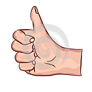 Hand showing symbol Like. Making thumb up gesture. Vector illustration isolated on a white background.