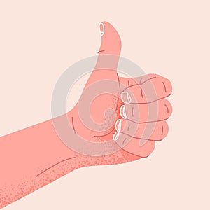 Hand Showing Symbol okay or alright. Gesture of Thumb up. Like Positive. Vector illustration