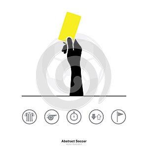 Hand showing yellow card icon on a white background.