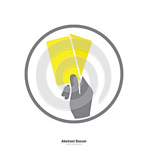 Hand showing yellow card icon on a white background.