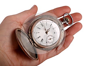 Hand shows antique pocket watch
