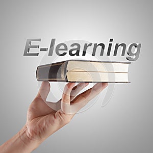 Hand shows a e-learning word