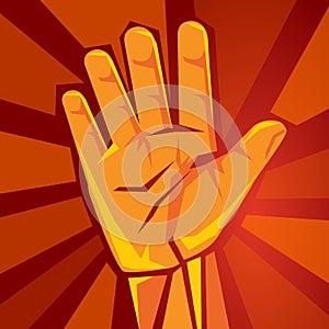 hand shows five finger with red background symbol of strength political number 5