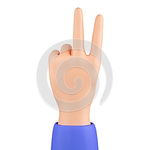 Hand shows peace symbol, cartoon style. Middle and index fingers up.