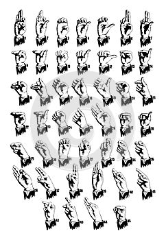 Hand sign Code of English Sounds, vintage illustration