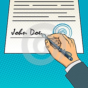 Hand sign document pop art vector illustration