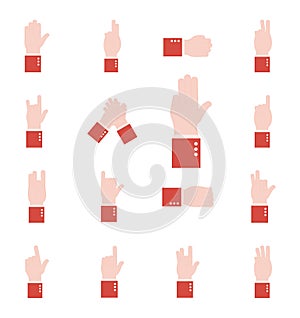 Hand sign language alphabet flat style set icons vector design