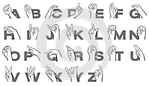 Hand sign language alphabet Letter Collection Vector Illustration