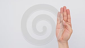 The hand sign language of B for the deaf on white background